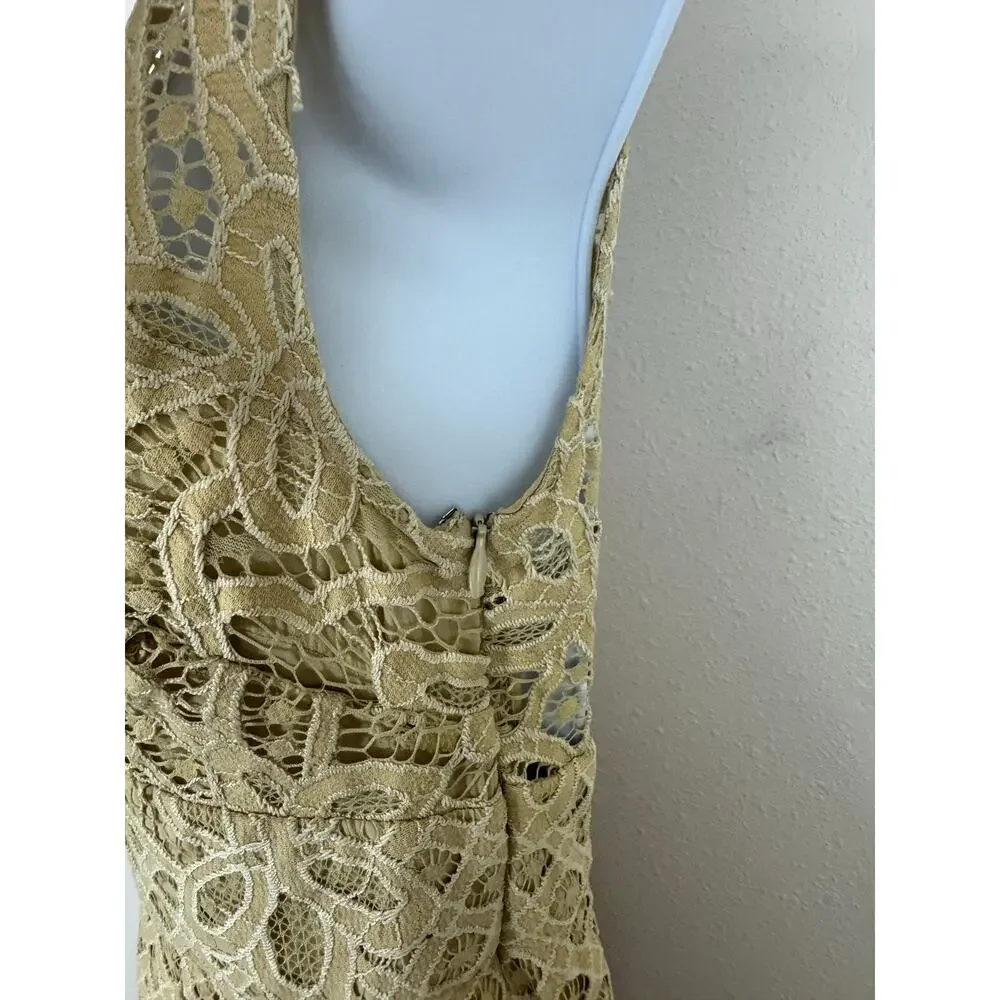 Free People Cream Lace Deep V Open Back Mini Dress Size 2 Boho Bridal